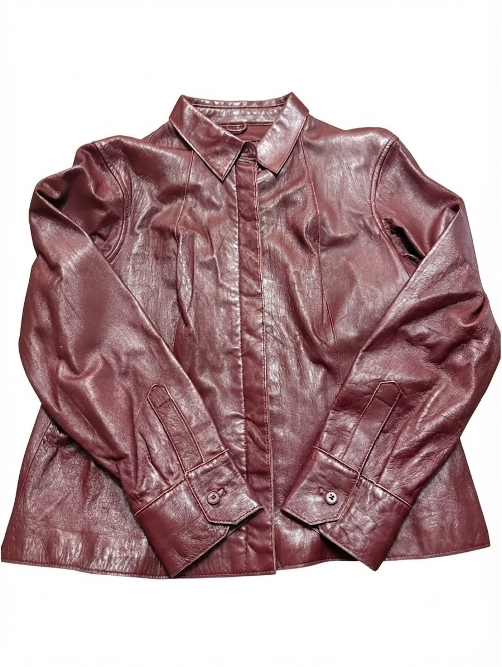 Garson by Rem Garson Vintage Style Burgundy Leather Shirt Jacket Women's 14